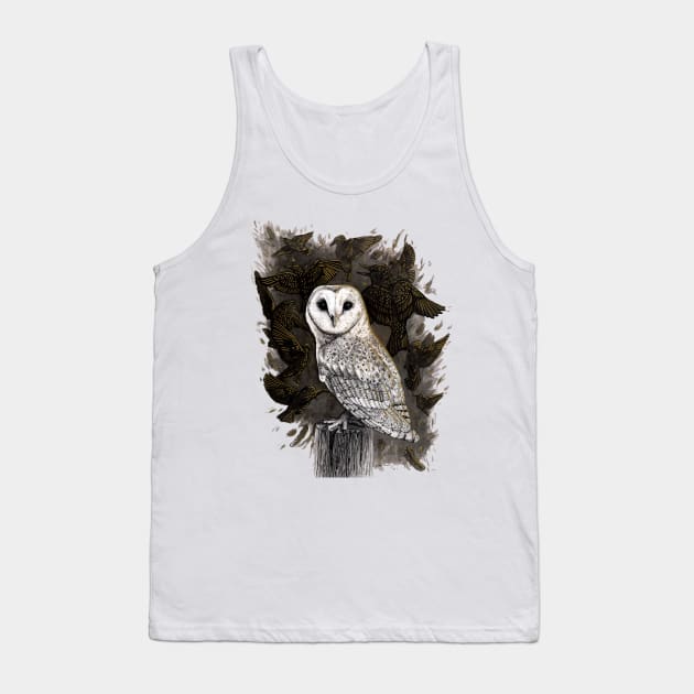 Barn Owl with Golden Starlings Tank Top by Warbler Creative